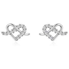 Sterling Silver Heart Stud Earrings for Women, Silver Rhinestone Heart Earrings Jewerly Gifts (Heart)