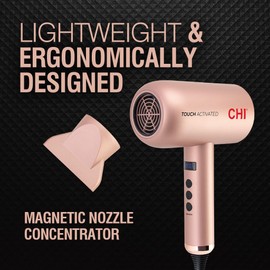 CHI Touch Activated Compact Hair Dryer, Hair Dryer for Smooth & Voluminous Hair, Quick-Drying for Shiny, Frizz-Free Hair, Lightweight & Low Noise