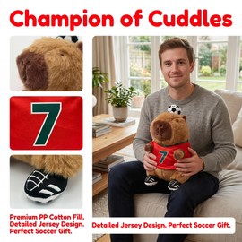 RichRabbit Cute Football Player Capybara Plush, Capybara Stuffed Animals, Soccer Soft Plush Toy， Football Stuffed Animals, Football Plush Toys (red and Green Stripes 9 Inch)