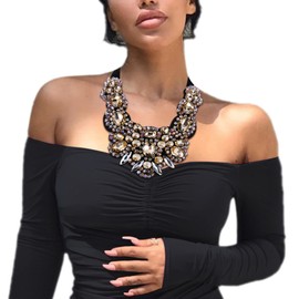 Ever Faith Brown Rhinestone Crystal Bib Chunky Collar Statement Necklace for Women Girls Costume Jewelry