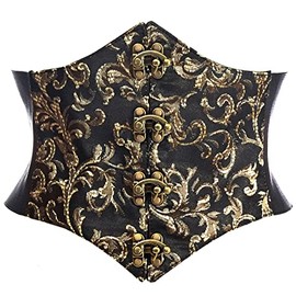 Lavish Black/Gold Swirl Brocade Corset Belt Cincher w/Clasps (2X)