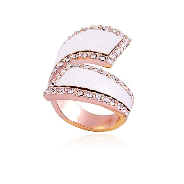 GUESS Rose-Gold-Tone Stone Framed Bypass Band with White Faux Python
