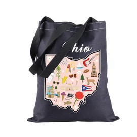 BLUPARK Ohio State Map Tote Bag Ohio Souvenir Gift Ohio Travel Shopping Bag Ohio Lovers Gift, Ohio-bk, Retro