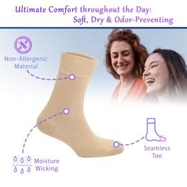PureTwine Crew Socks for Women Soft Combed Cotton Moisture Wicking Thin Ladies Dress Socks with Seamless Toe 4-Pack