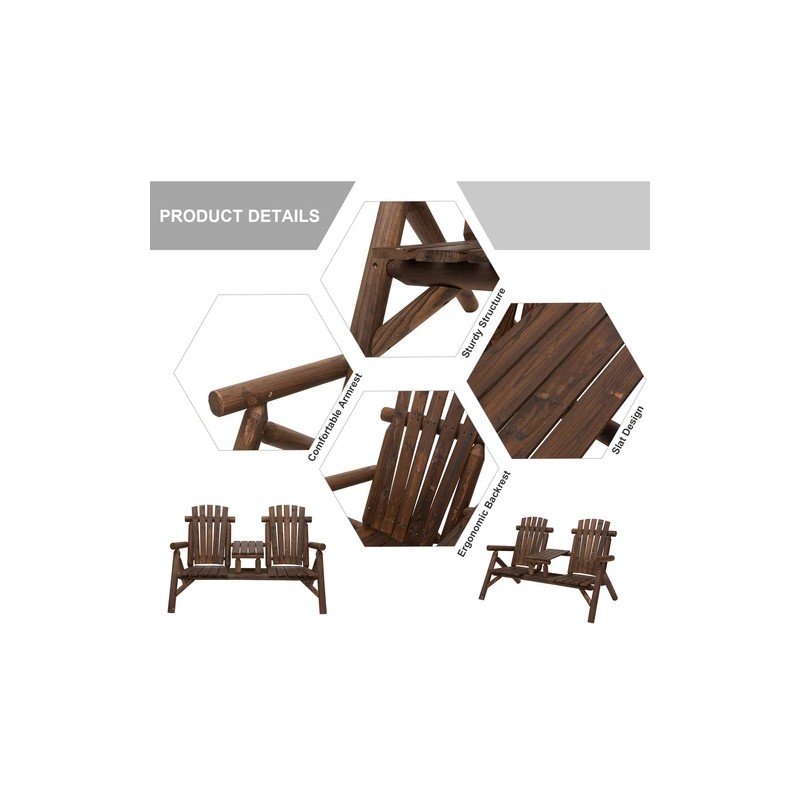 Outsunny Wood Adirondack Patio Bench Chair - Brown