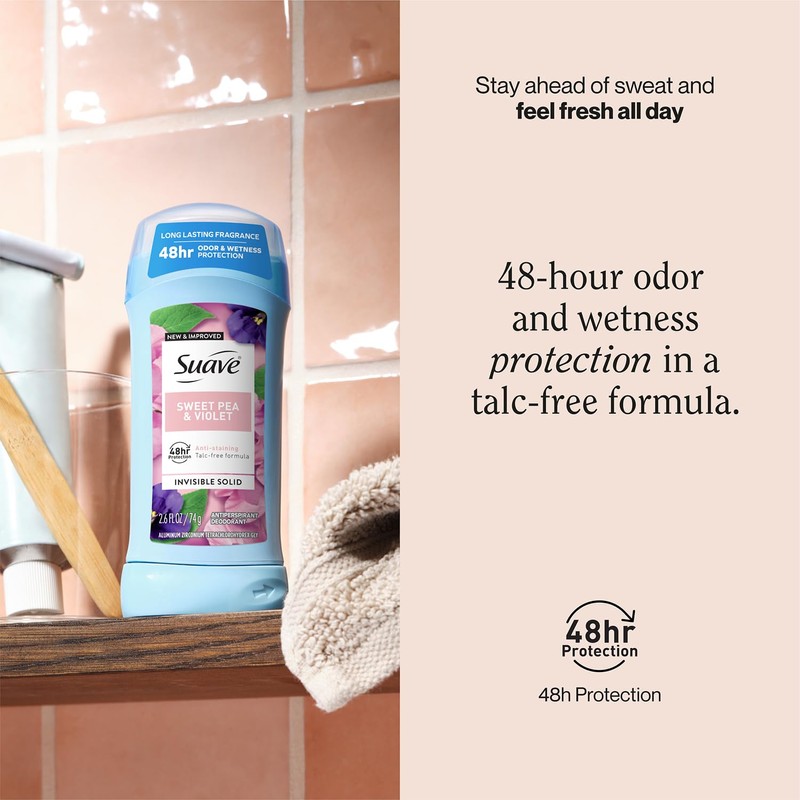 Suave Antiperspirant Deodorant for Women, Sweet Pea & Violet 3-Pack