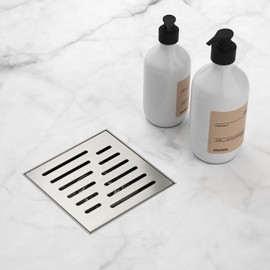 6 Inch Square Shower Drain, EMBATHER 304 Stainless Shower Floor Drain and Shower Drain Cover Included Hair Catcher and Leveling Feet, Brushed Nickel