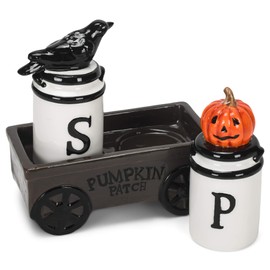 Black Crow Orange Pumpkin 5.25 x 2 Dolomite Tabletop Salt and Pepper Shaker Set