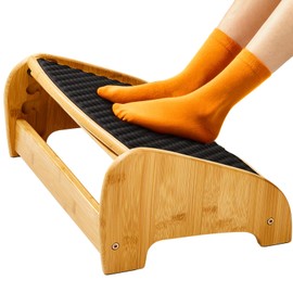 HUANUO Bamboo Under Desk Footrest, Ergonomic Foot Rest with 4 Height Options & Adjustable Angles, Pebble Massage Surface, Non-Slip Foot Rest for Under Desk at Work for Improved Posture, Home & Office