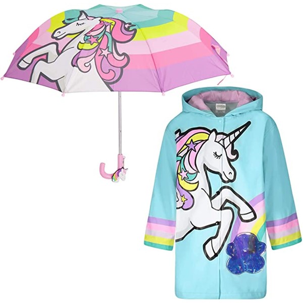 Rain Coats for Girls and Boys & Kids Umbrella Set - Toddler Umbrellas for Rain - Kids Raincoat for Boys and Girls Rain Jacket for 3-5 (Unicorn Design)