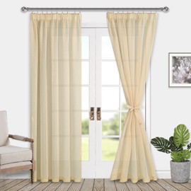 DWCN Beige Sheer Curtains with Tiebacks Semi Transparent Voile Pencil Pleat Curtains for Bedroom and Living Room,2 Panels,W55 x L96 Inch