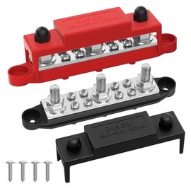 Joinfworld Bus Bar 250A 12V Power Distribution Block with 3 x 3/8"(M10) Studs Marine Bus Bar Terminal Block 12 Volt DC Battery Busbar with Cover - Negative&Positive
