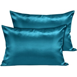 Moonlight Bedding Teal Satin Pillowcases 2 Pack – Soft & Smooth Feels Like Silk Pillowcases for Hair and Skin Care