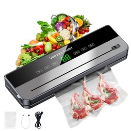 Vacuum Sealer Machine, Dry/Moist Food Vacuum Sealer for Food Storage and Sous Vide, With External Vacuum & 1 Air Suction Hose, LED Smart Touch, Built-in Cutter, 10 Vacuum Bags (light gray)