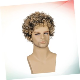 LALAFINA 2pcs Fashion Synthetic Wig for Men Short Curly Hairpiece Black Brown Lifelike Costume Accessory for Parties Cosplay and Daily Wear Comfortable Design