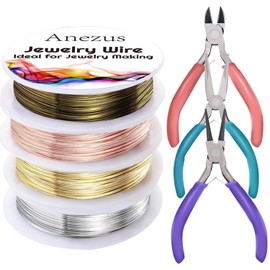 Anezus 7 Pcs Jewelry Pliers and Jewelry Beading Wire Tools Set Includes Needle Nose Pliers, Round Nose Pliers, Wire Cutters and Craft Wire for Jewelry Repair Making Supplies