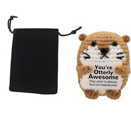Positive Crochet Animals, 1 Fun Otters with Storage Bag, Emotional Support Otter Gifts Teddy, Positive Gifts for Friends, Colleagues, Birthday Party Decoration, Encouragement Gift, 8*5.5*5cm