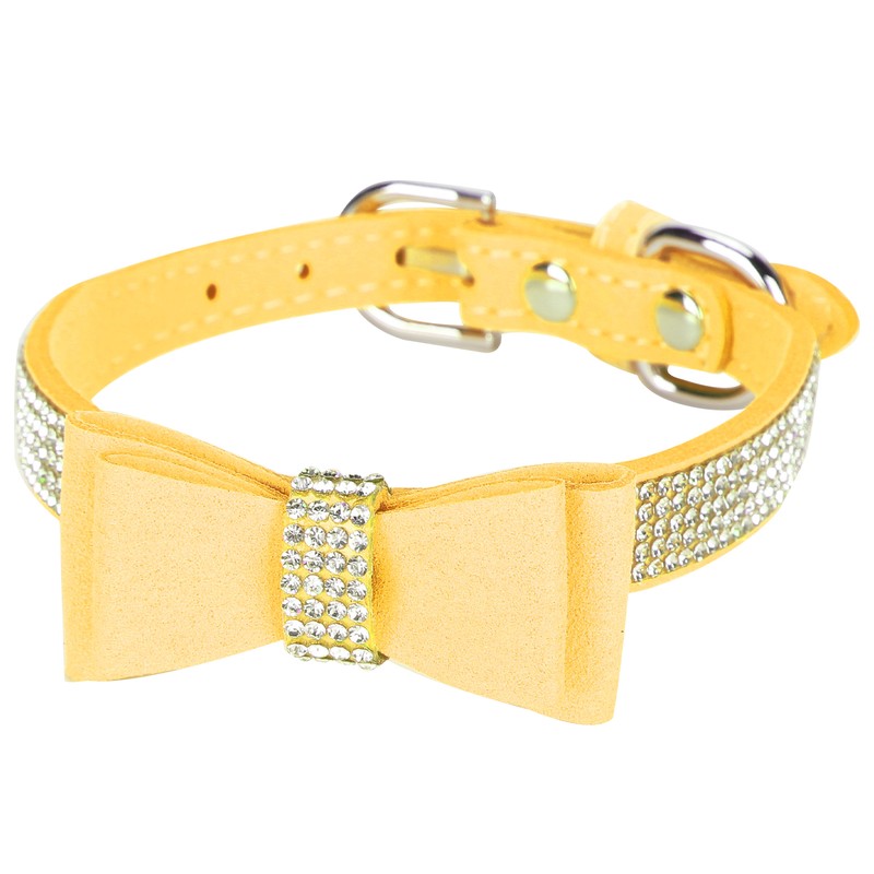 Adjustable Microfiber Double Bowknot Crystal Sparkle Rhinestone Cat Collar Pet