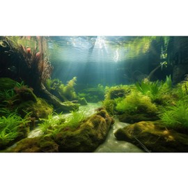 Riivvdise Ocean Floor Fish Tank Background Underwater Stone Aquarium Background Under Water Background Cave Sunlight Fish Tank Backdrop Decoration Aquarium Backdrop Durable Vinyl 48x24in