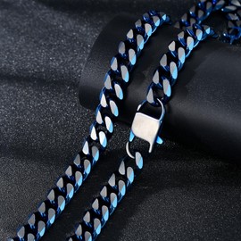 YAMI 10mm/12mm Miami Curb Cuban Link Chain for Men Women, Solid 316L Stainless Steel Two Tone Blue/18K Gold/Black Plated Mens Necklace Chain Length 18"/20"/22"/24"/26"