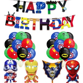 Superhero Birthday Party Decorations Birthday Party Decorations Happy Birthday Banner Super hero Foil Balloons for Kid's Superhero Themem Party Decor Supplies