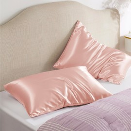 Bedsure Satin Pillowcase for Hair and Skin - Coral Zipper Pillow Cases Queen Size Set of 2, Similar to Silk Pillow Cases, Silky &Super Soft Cooling Pillow Covers, Gifts for Her or Him, 20x30 Inches