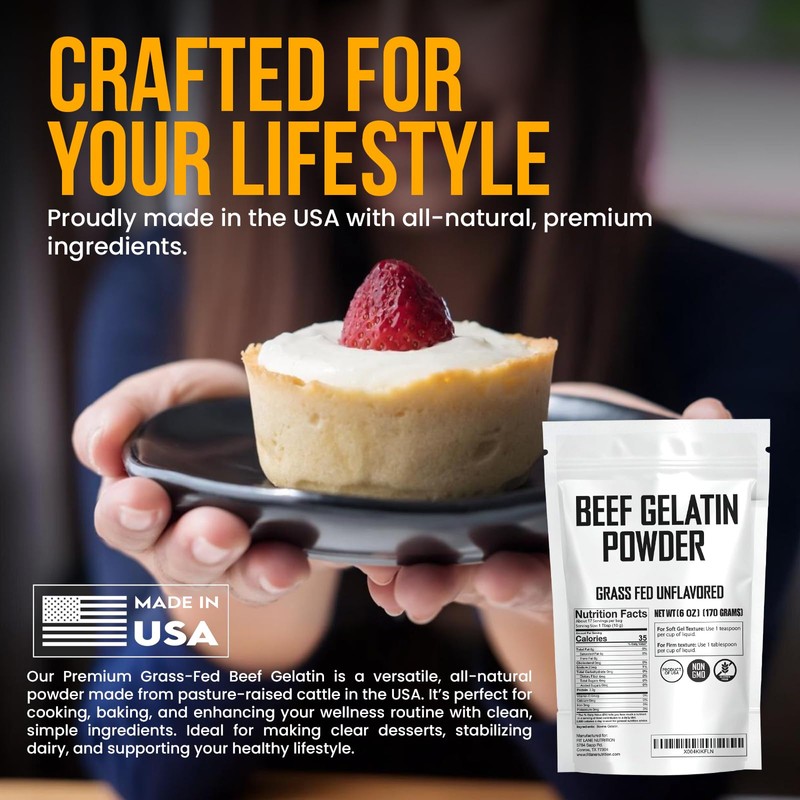 Beef Gelatin Powder 6 oz - Grass-Fed, Unflavored, Non-GMO -