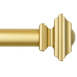 KAMANINA Antique Gold Curtain Rods for Windows 48 to 84 Inches, 1 Inch Curtain Rod 32 to 86 inch(2.6-7.1ft), Single Drapery Rods with Square Finials