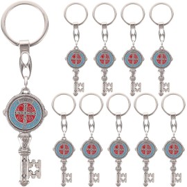 INOOMP 10 llaveros con medalla y cruz de San Benito en aleación - Llaveros en forma de llave para hombres y mujeres católicos en tiendas de iglesia y peregrinaciones