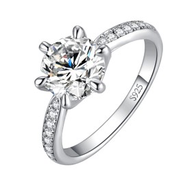 JewelryPalace Classic 9mm 3ct Moissanite Solitaire Engagement Rings for Women, 925 Sterling Silver Promise Ring for Her, Round Cut Simulated Diamond Anniversary Wedding Rings D-F VVS Size 5