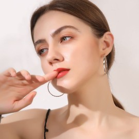 Silver Hoop Earrings for Women, White Gold Plated Large Round Circle Endless Huggie Hinged Big Hoop Earrings Jewellery Girls Gifts, 50mm Hoops