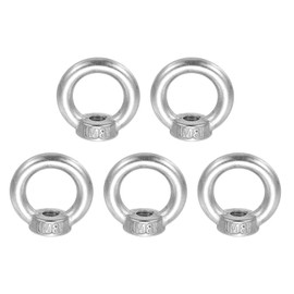 sourcing map M8 Lifting Eye Nut, 304 Stainless Steel Ring Shape Female Thread Nuts Fastener for Engineering Port Marine Fixing Silver, Pack of 5