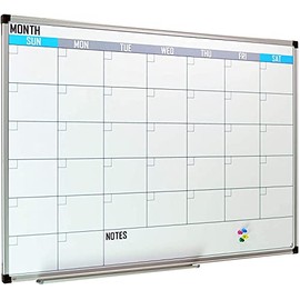 XBoard Magnetic Calendar Whiteboard 48" x 36" - Monthly Calendar Dry Erase Board, White Board + Colorful Calendar Board, Silver Aluminium Framed Monthly Planning Board
