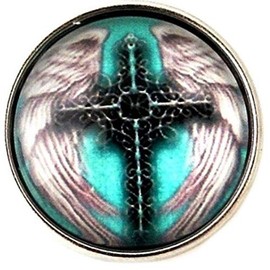 Rockin Angels Teal Green Cross Angel Wings Glass 18mm Snap Charm for Ginger Snaps Magnolia Vine