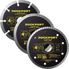 ROCKPORT Combo 4 1/2 Diamond Blade for Angle Grinder Set - (3 Pack) Diamond Saw Blade & Grinder Blade for Dry/Wet Tile, Diamond Cutting Wheel for Stone, Granite, Concrete, 5/8" - 7/8" Arbor Tile Blade