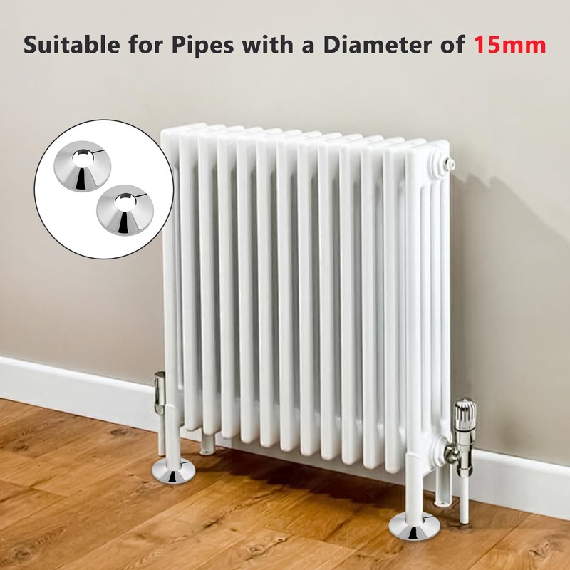 2 Pcs Chrome Radiator Pipe Covers 15mm, Radiator Pipe Collars