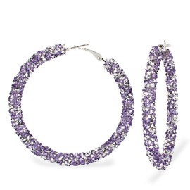 Glitter Hoop Earrings Full Circle Round Sparkle Rhinestone Crystal Wrapped Drop Dangle Earrings for Women Bohemia Statement Jewelry-purple