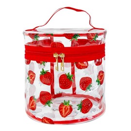 Bolsa de maquillaje de viaje con diseño de flores impresas, bolsa impermeable portátil con asa, ideal para mujeres y niñas, Diseño de fresa., 7.1x6.3x6.3inches, Bolsa floral estampada