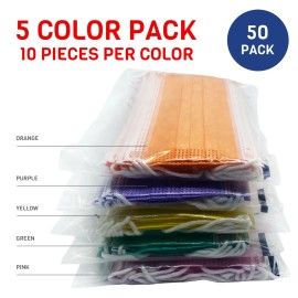 AMLIFE 50 Pack Multi-Color Face Masks Disposable 3-Ply Filter Made in USA