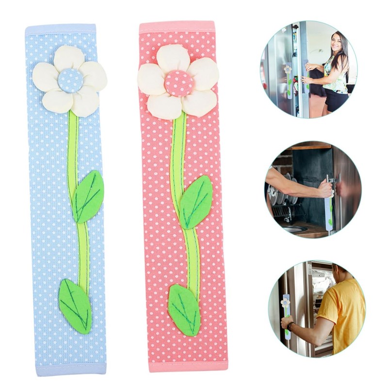 KOMBIUDA 2pcs Flower Decorated Refrigerator Door Handle Cover Kitchen Fridge