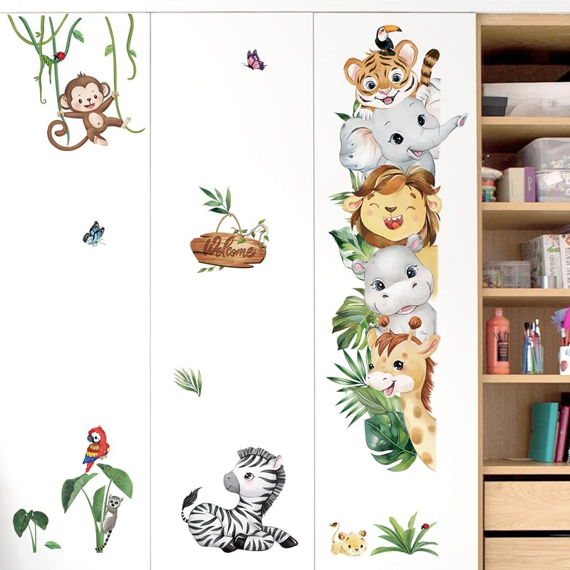 decalmile Wall Sticker Jungle Animals Elephant Lion Monkey Safari Wall