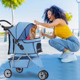 FDW Pet Stroller Foldable Dog Stroller 3-Wheel Durable Cat Jogger Stroller for Small and Medium Dogs Cats with Washable Liner Storage Basket Cup Holder,Blue