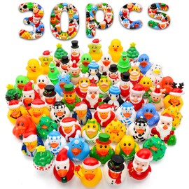 30 Pack Christmas Rubber Ducks-2.3 Inch Bulk Floater Ducks for Ducking Assortment Rubber Duckies for Kids Baby Bath Toys,Birthday Gifts Party Favors Summer Beach Pool Activity Toys