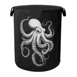 Black Octopus Laundry Basket - Heavy Duty 60L Dirty Clothes Organizer, Water Resistant Foldable Hamper for Men Women