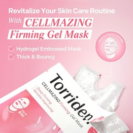 Torriden CELLMAZING Collagen Firming Gel Sheet Mask for Face & Neck (4 Pack) | Smoother, Firmer-Looking Skin with 5D Collagen Complex | Korean Skincar