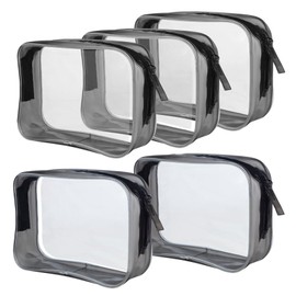 5 Pack TSA Approved Clear Toiletry Bag Clear Cosmetic Makeup Bag for Travel, Beach Vacation and Bathroom Quart Size Black
