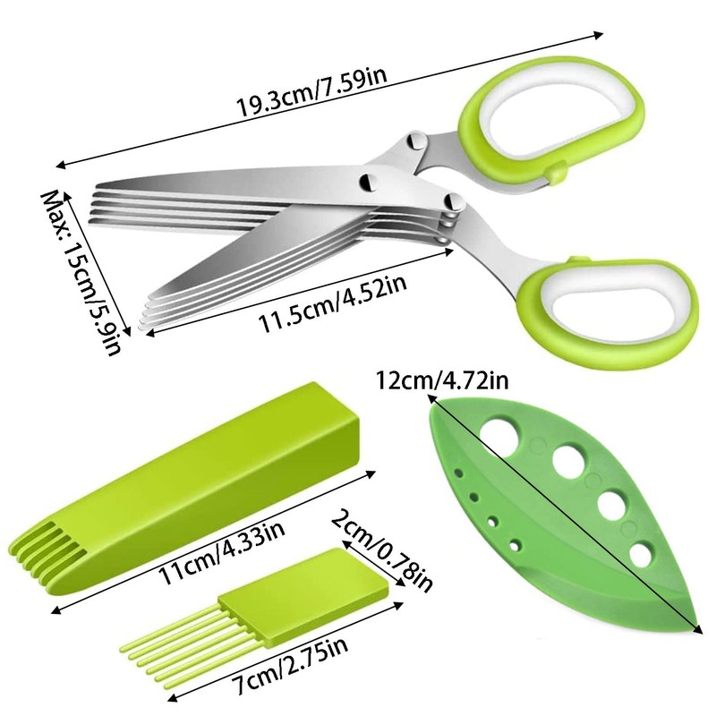 DRERIO Herb Scissors Multipurpose 5 Blade Scissors Kitchen Chopping Scissors