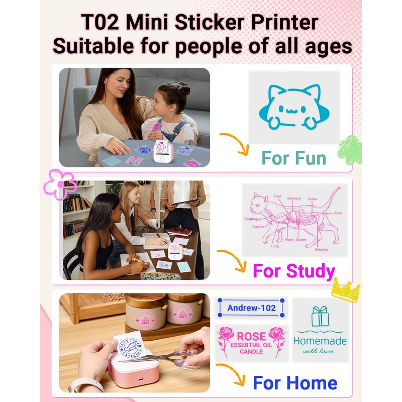 Memoking T02 Mini Printer - Print Pods Sticker Printer Portable