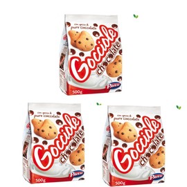 Pavesi: "Gocciole Chocolate" Biscuits with Chocolate drops , no palm oil - 17,6 Oz /500g , (Pack of 3)