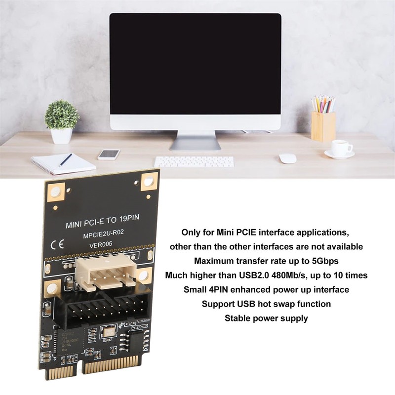 Mini PCIE to USB3.2 GEN1 Front 19Pin Expansion Card 5Gbps